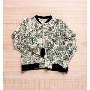Rino & Pelle Abstract Botanical Print Viscose Bomber Jacket Green White NOAK 36